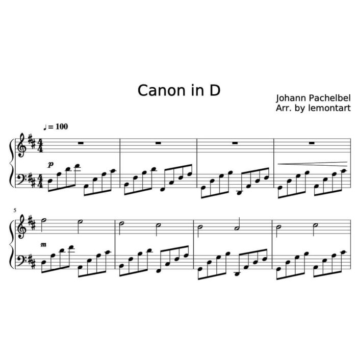 نت پیانو Canon in D اثر Johann Pachelbel